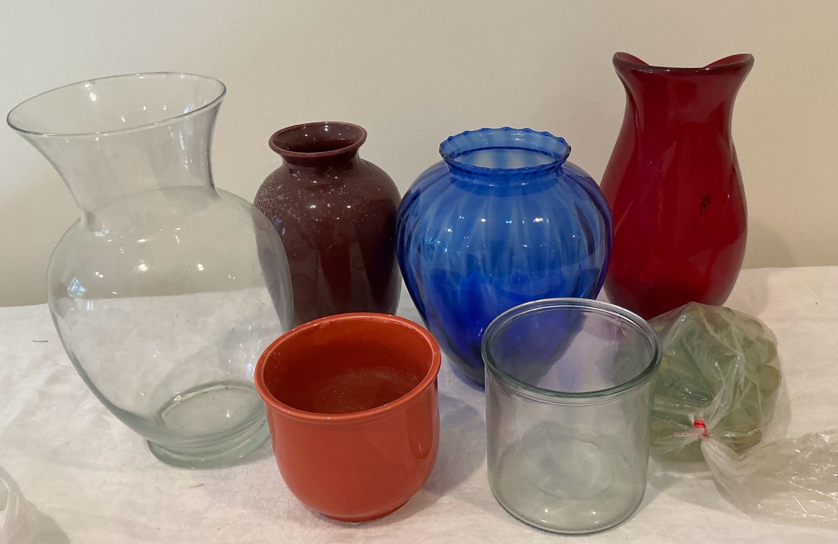 Group of various flower vases glass pottery