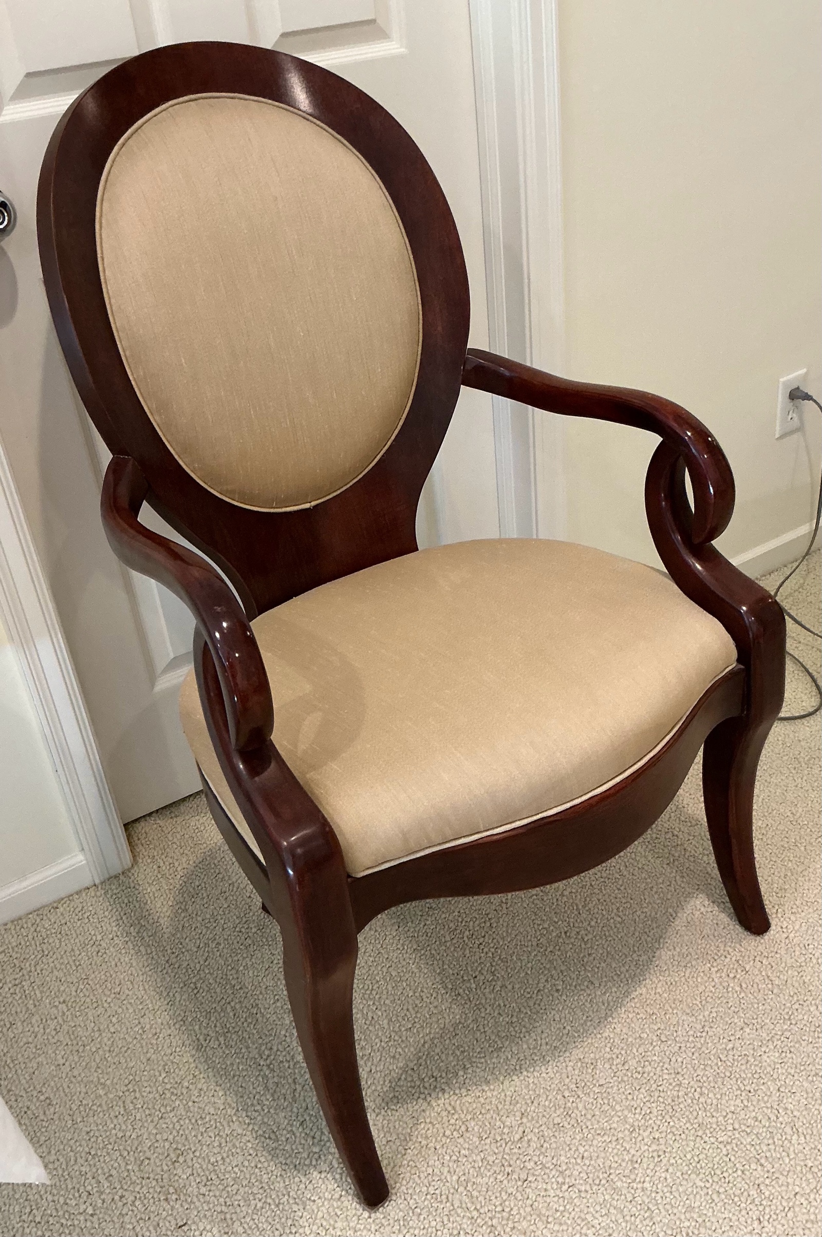 Henredon Cherry Wood High Back upholstered arm chair