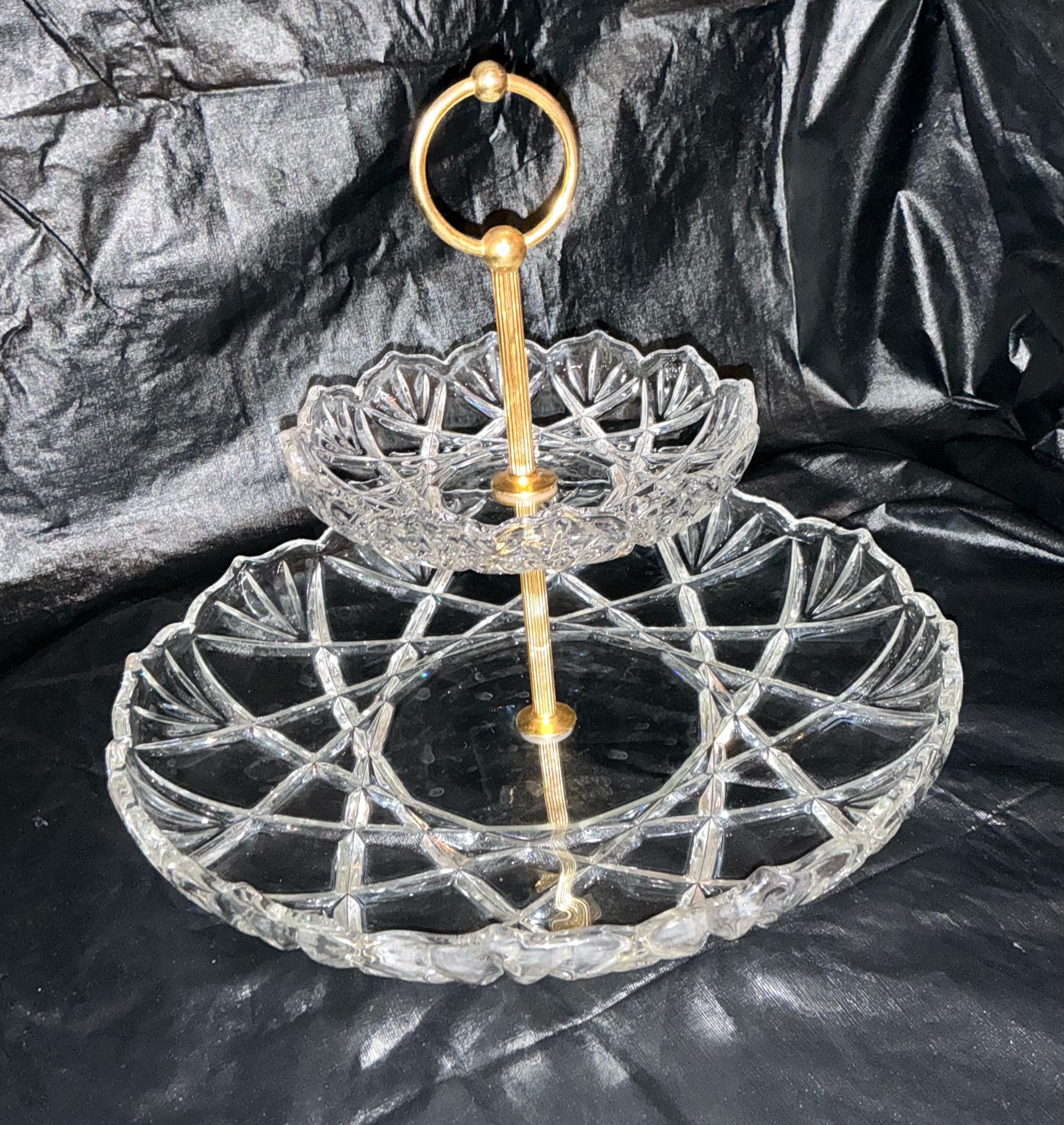 Glass Leaded 2 tiered crystal tidbit tray