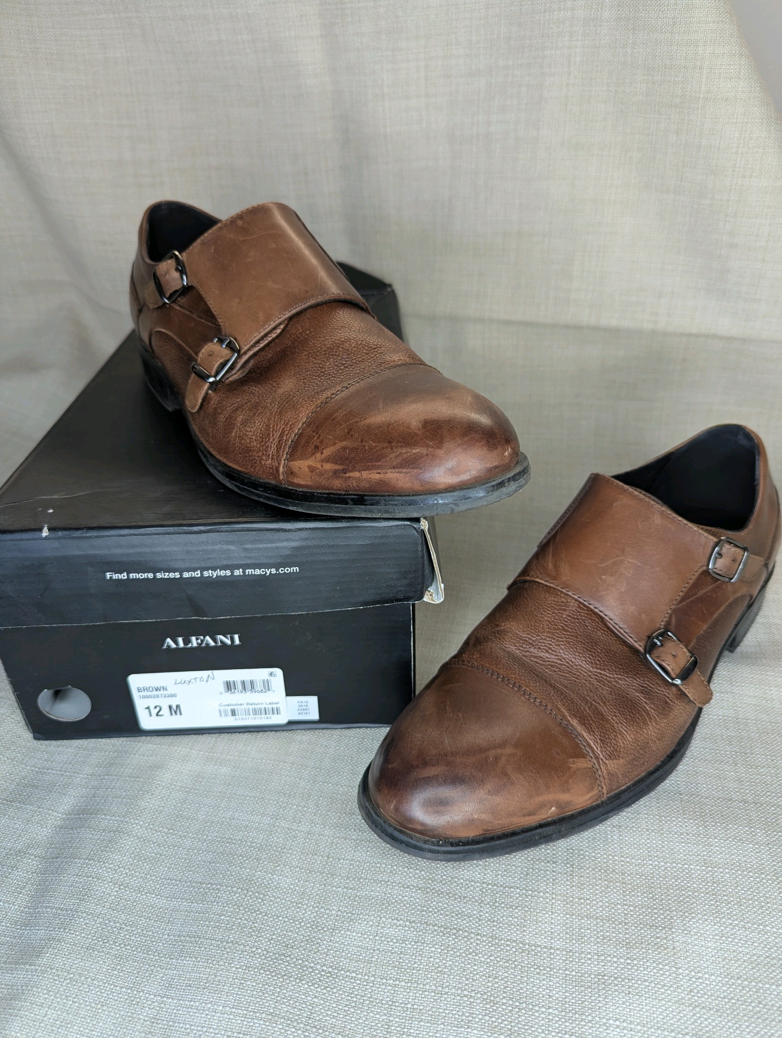 Brown leather Alfani Luxton double monk strap dress shoes in size 12M