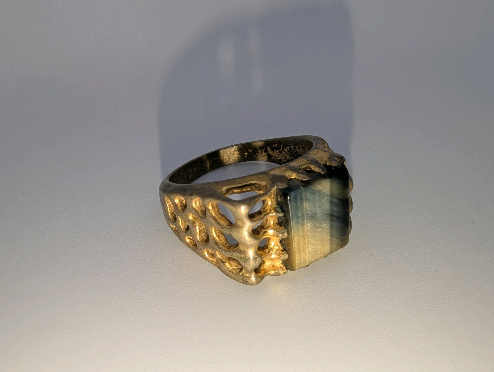 Vintage Mens Tiger eye nugget style ring, size 11.5