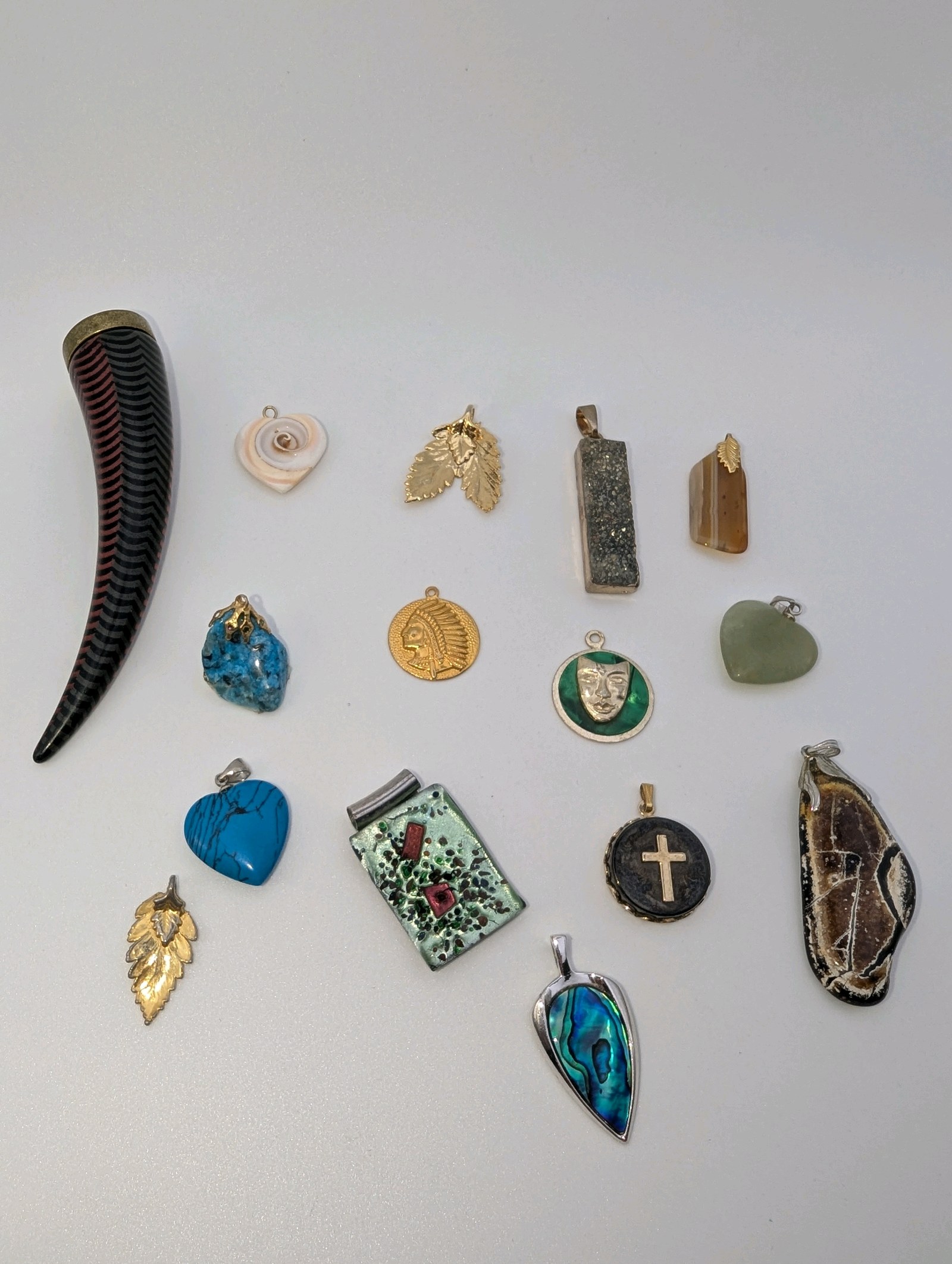 Natural Stone, Gold Filled, Shell Pendant Lot of 15