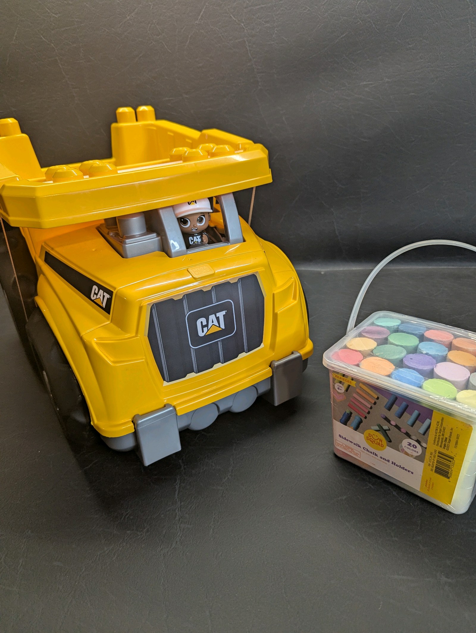 Mega Bloks CAT Lil Dump Truck, New no Blocks and new chalk