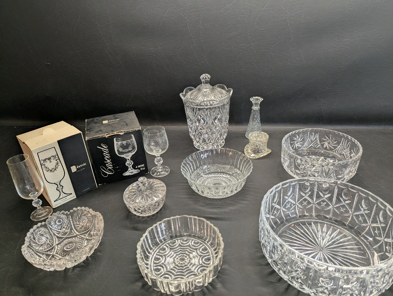 Huge Vintage Crystal Lot  Bowls, Wine Glasses, Vases