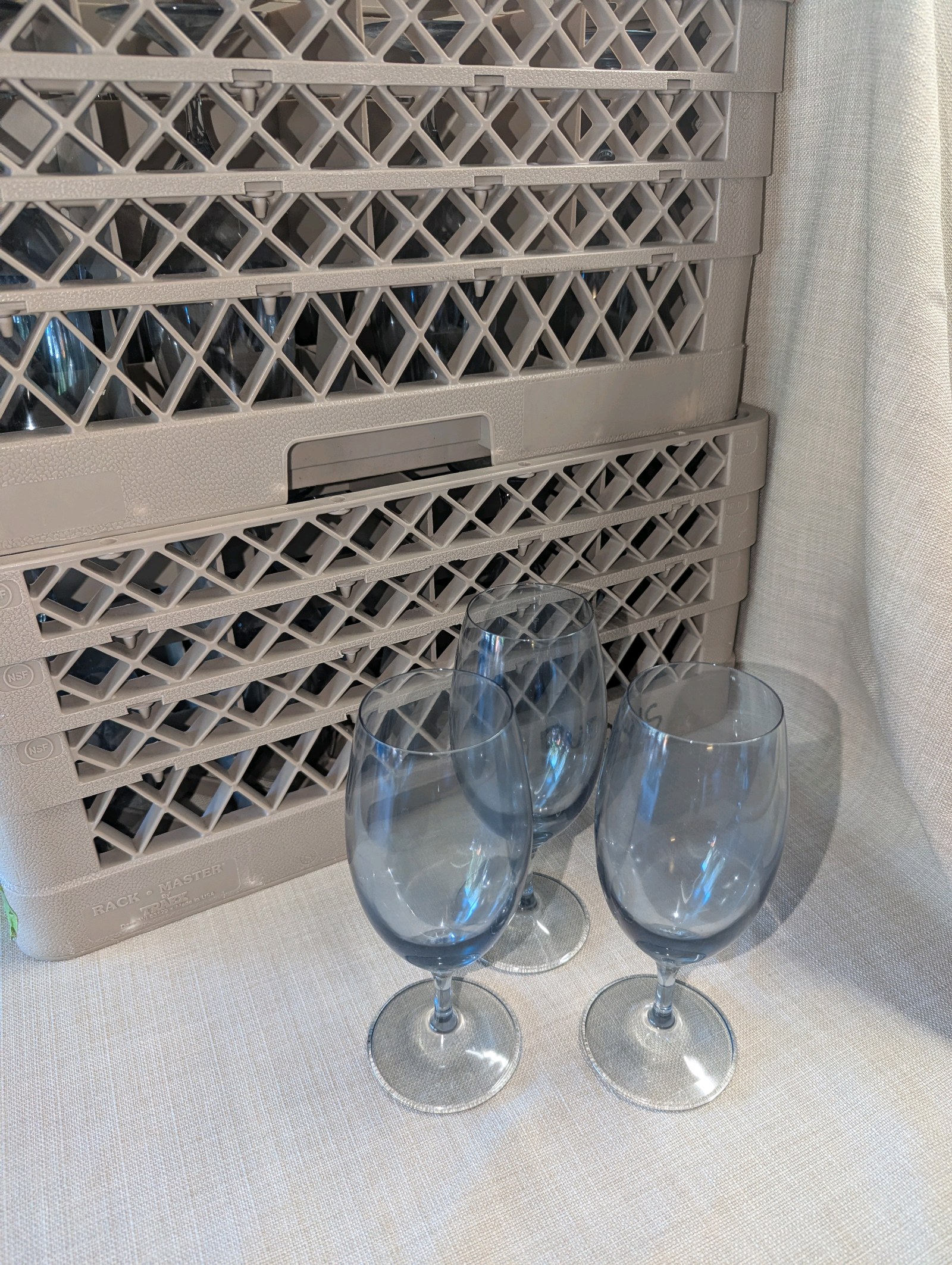 Lot #2 of 2 Crates Smokey blue gray crystal water goblets (32)