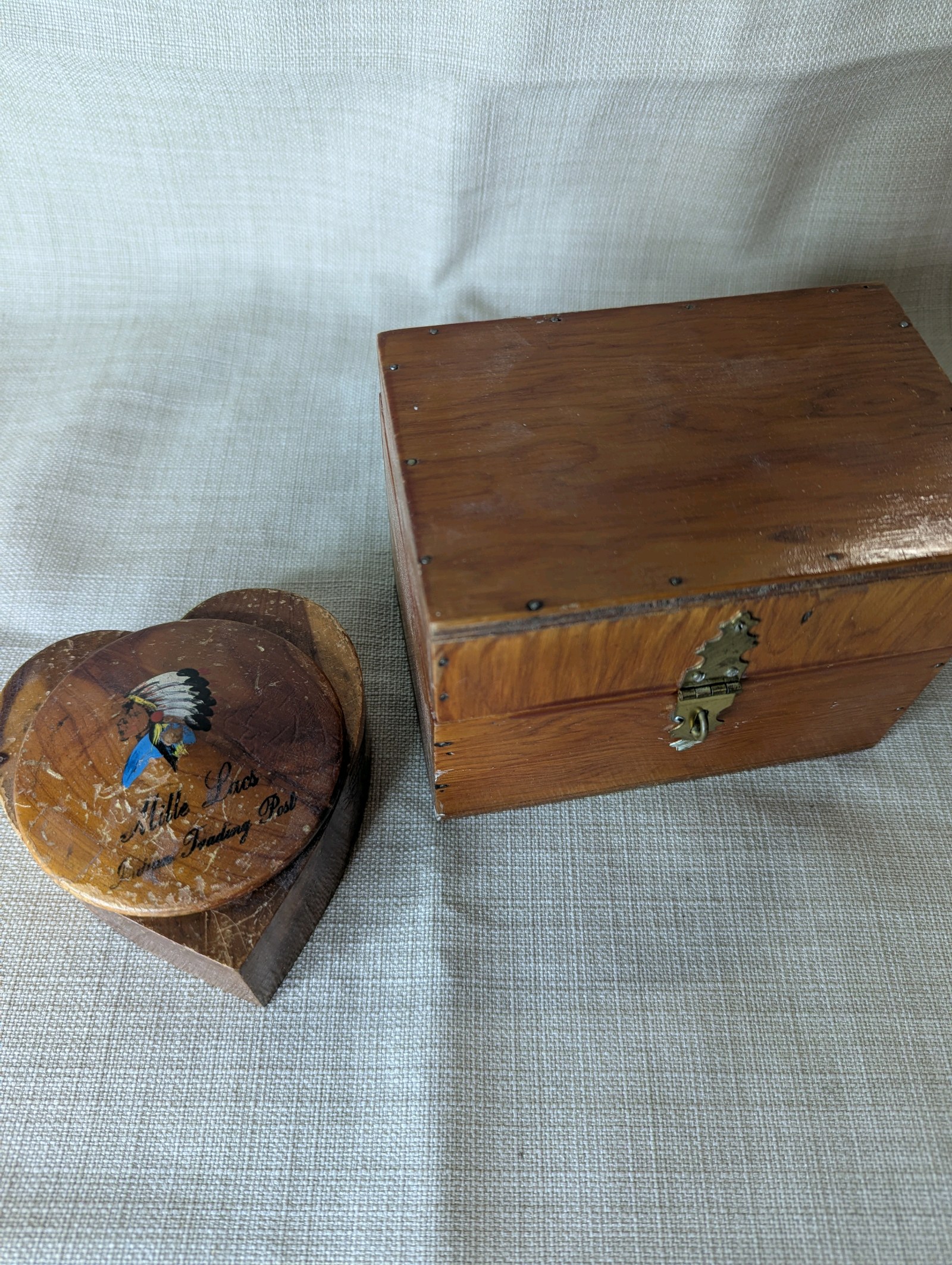 Vintage wooden box set, Mille Lacs Trading Post