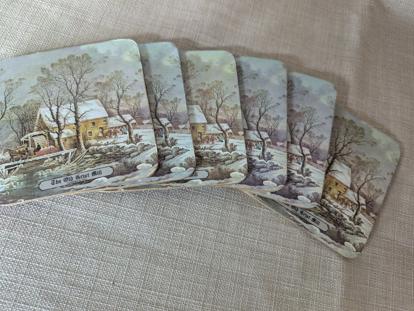 Currier & Ives The Old Grist Mill coasters