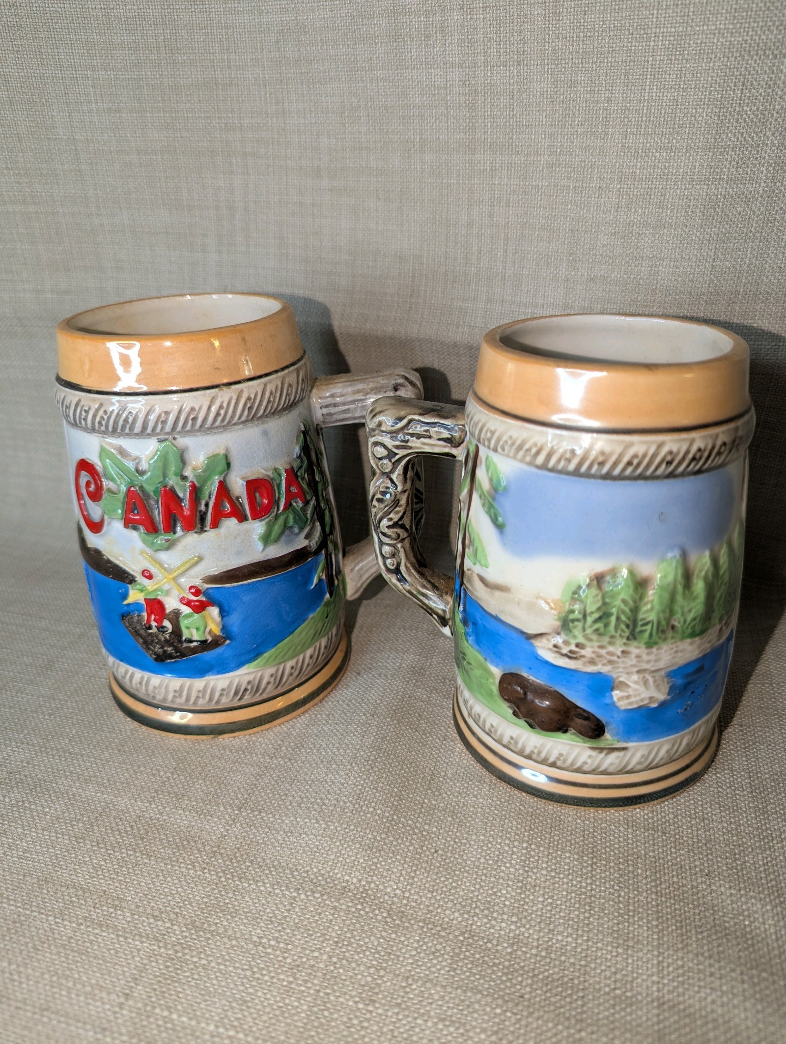 Vintage Canada ceramic beer steins manufactured in Japan