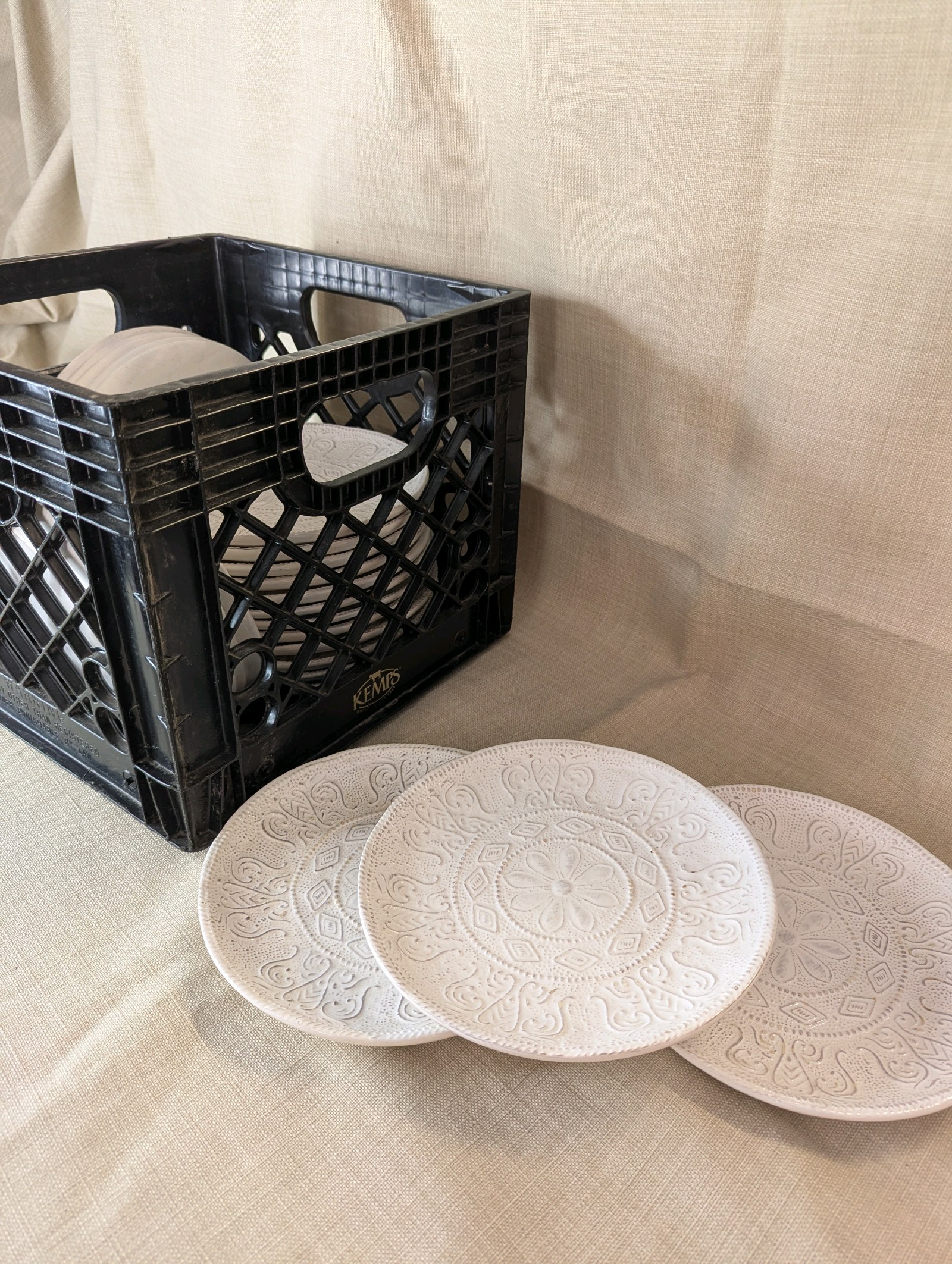 Crate of (25) Maison Versailles Blanc Colette salad plates lot