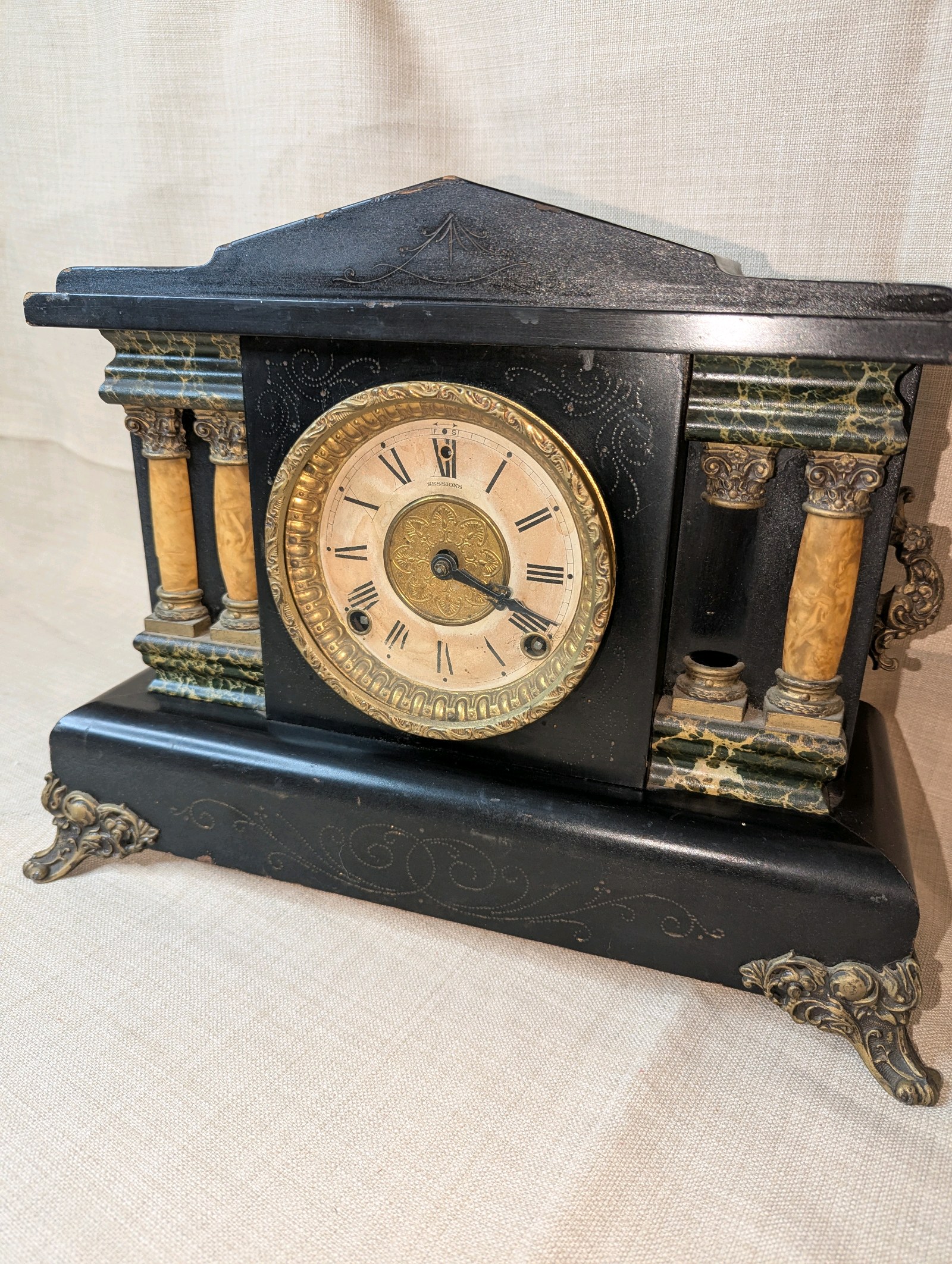 Antique Sessions Clock Co. Mantle Clock- For partsrepair