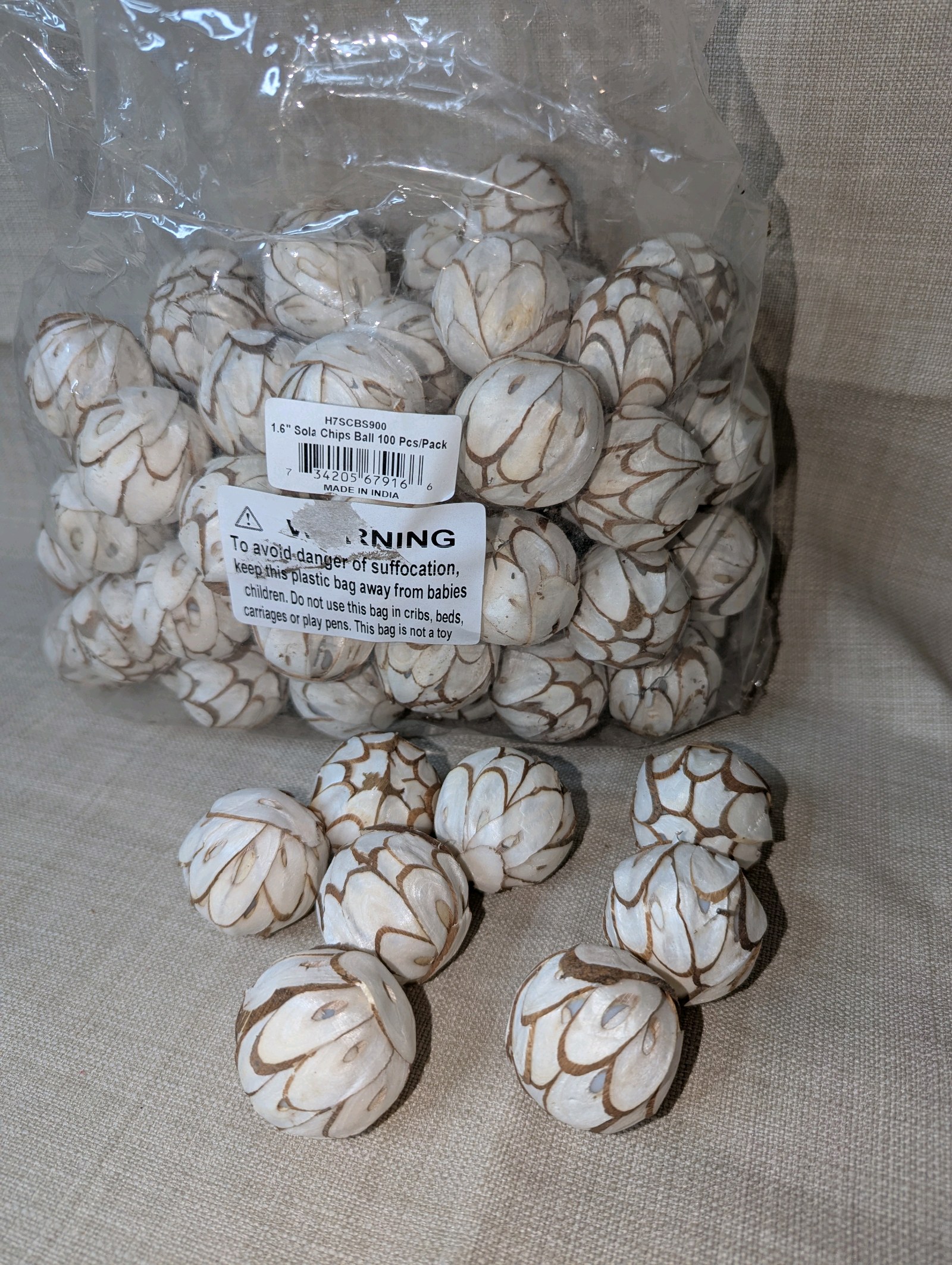 1.6-inch Vickerman Natural Botanicals Sola Chips Balls, home decor, vase filler