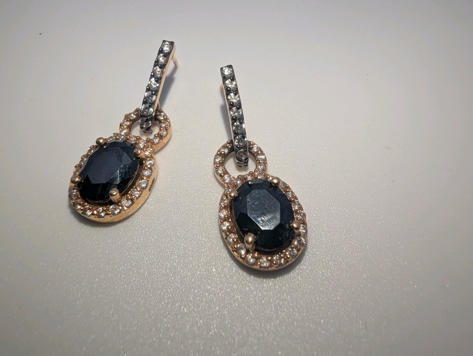 Black Onyx and Genuine Diamond Rose Gold Plated 925 Drop Earrings