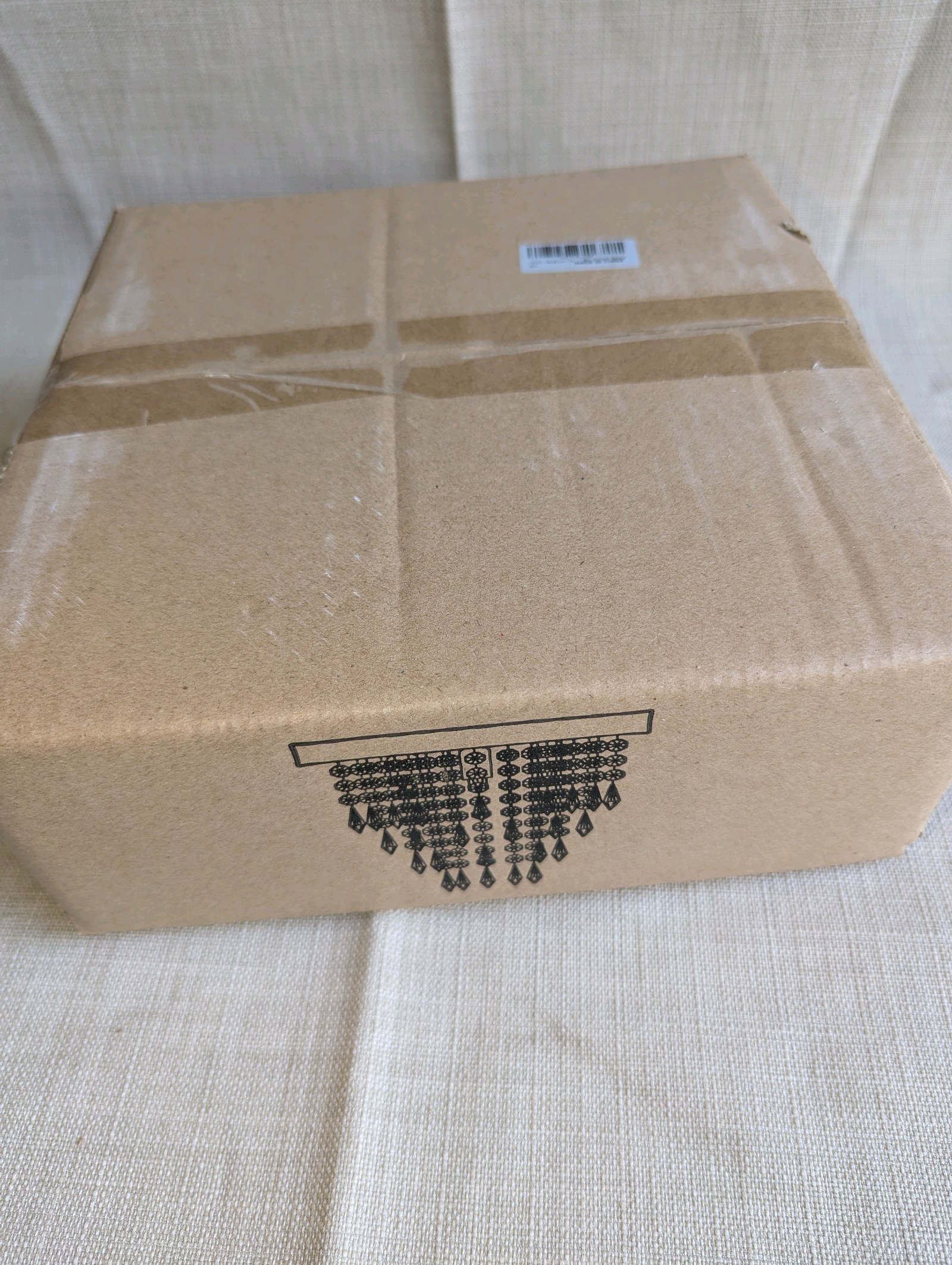 New in Box, Crystal raindrop chandelier, 9.5 Circular Metal Base