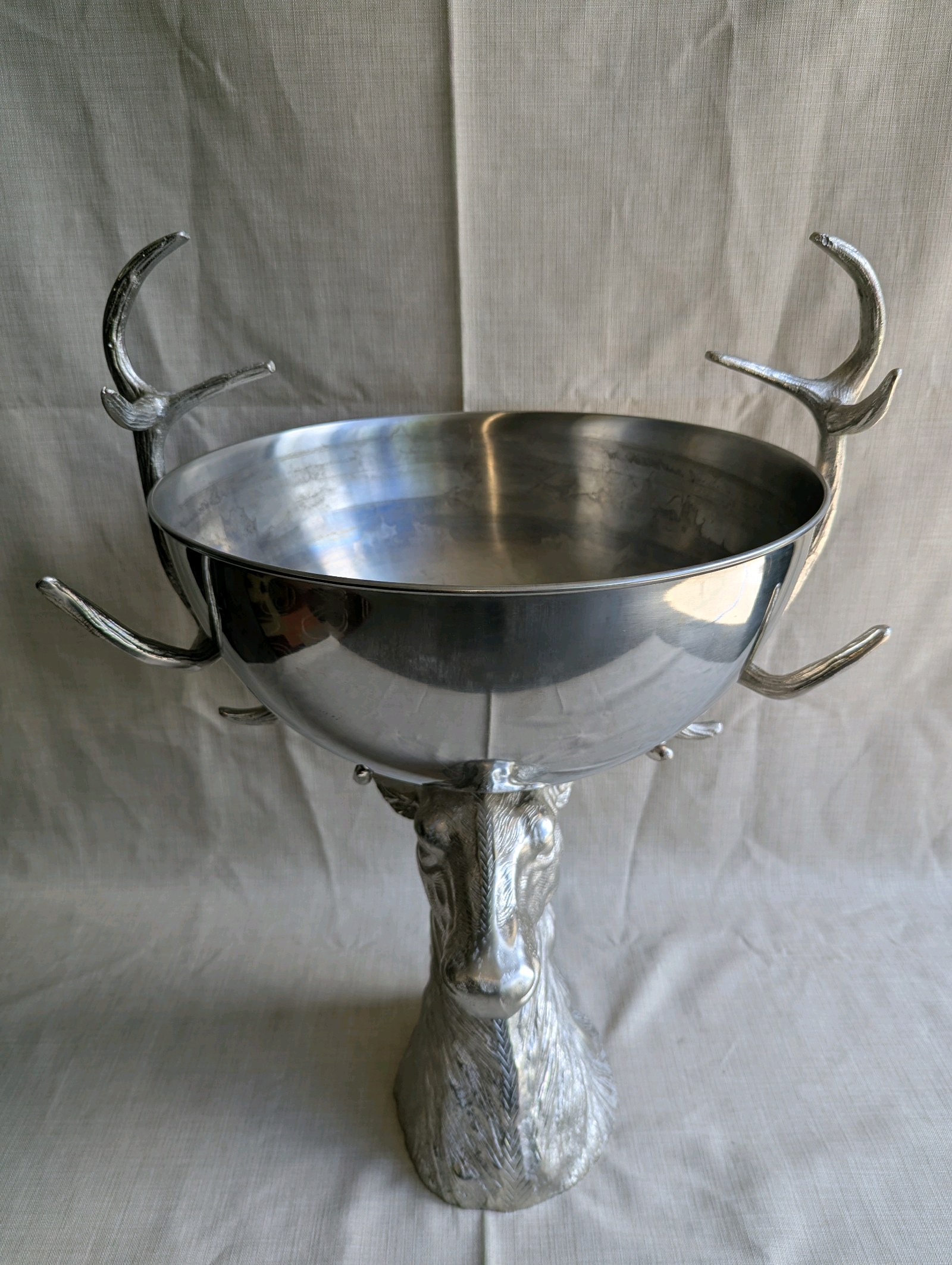 Large Plated Cast Metal Deer Head ServingIcePunch Bowl, MSRP $1,500