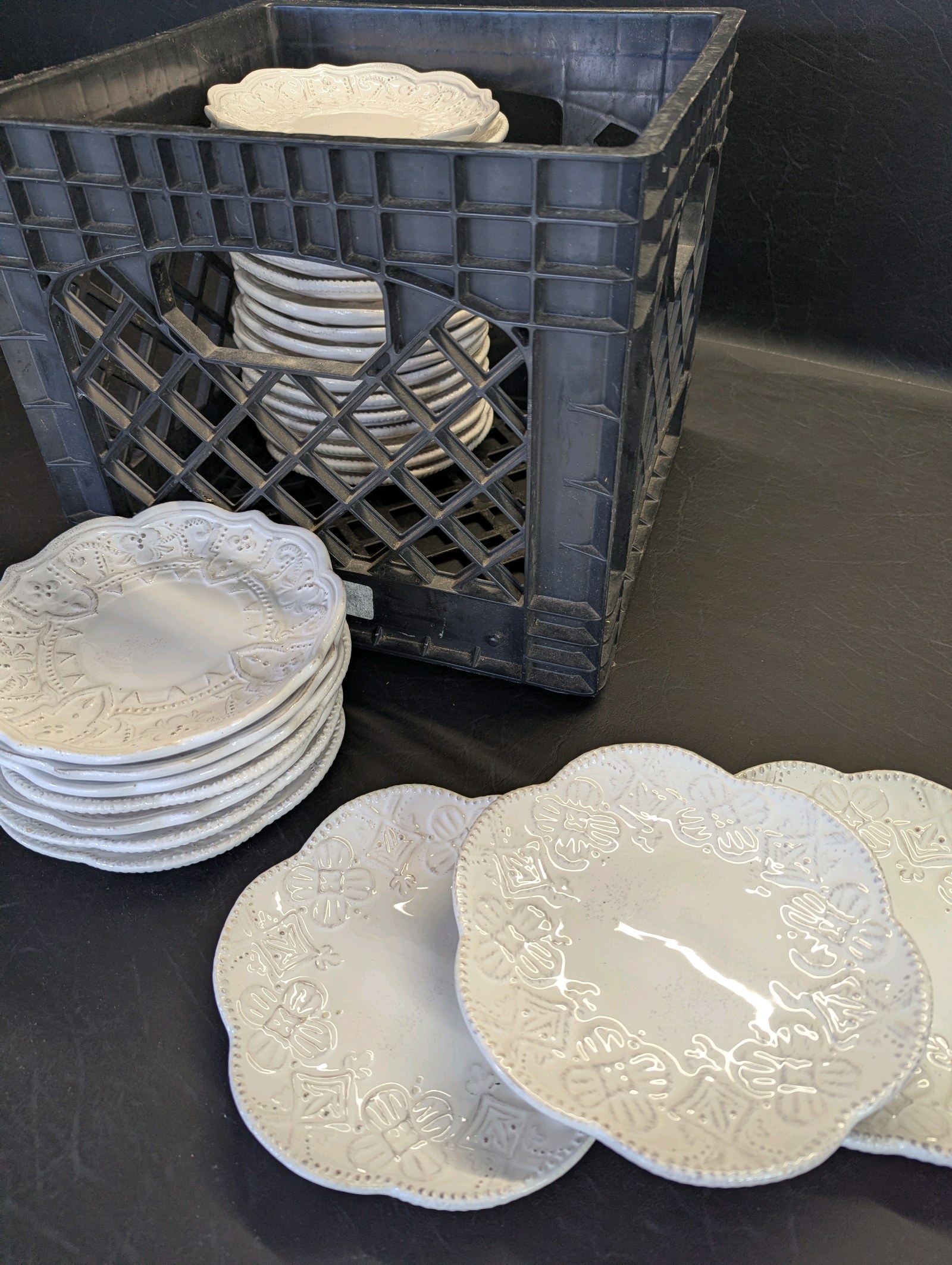 Crate of (28) Maison Versailles Blanc Colette salad plates