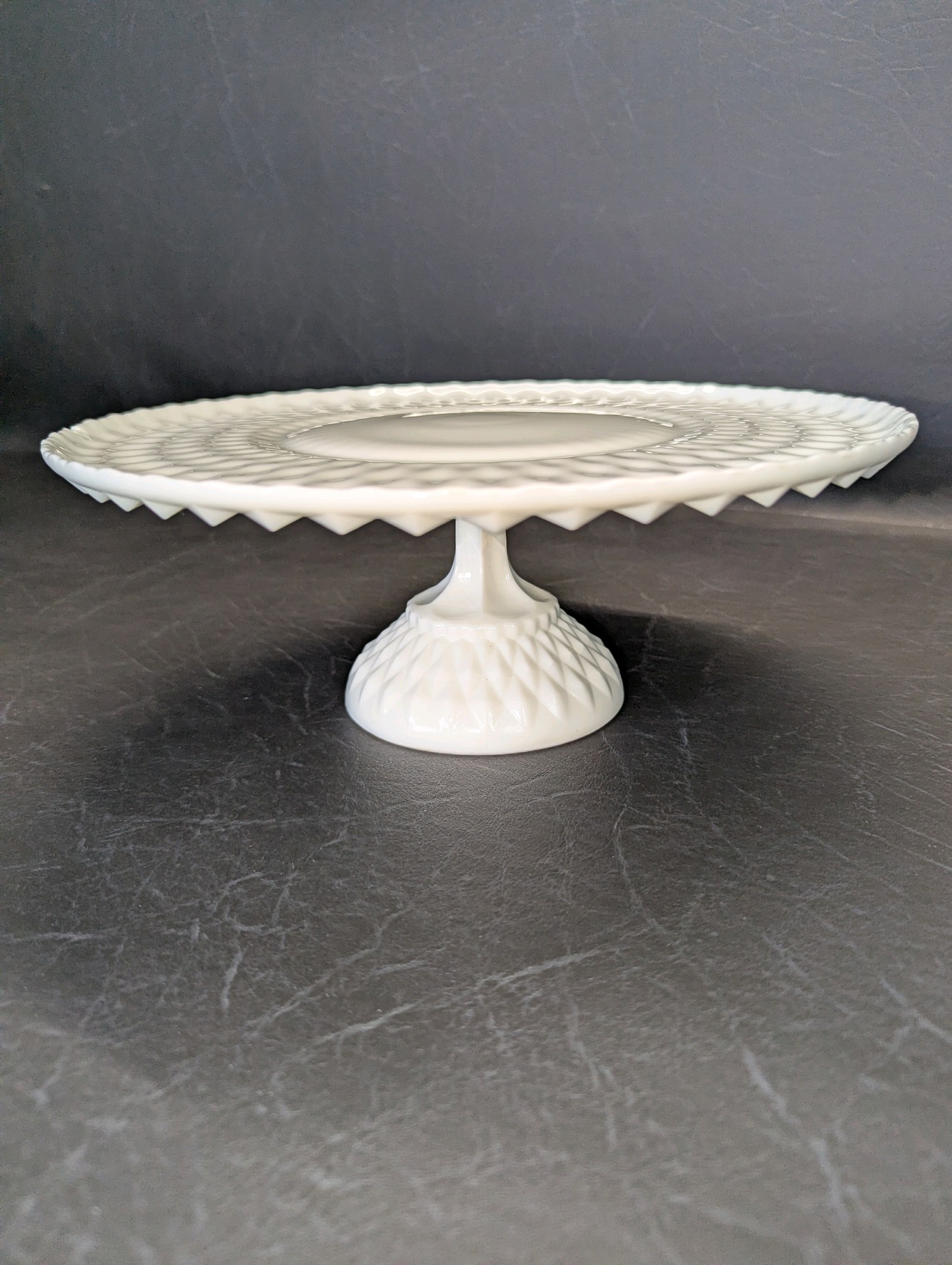 Vintage Westmoreland or Fenton white milk glass pedestal cake stand