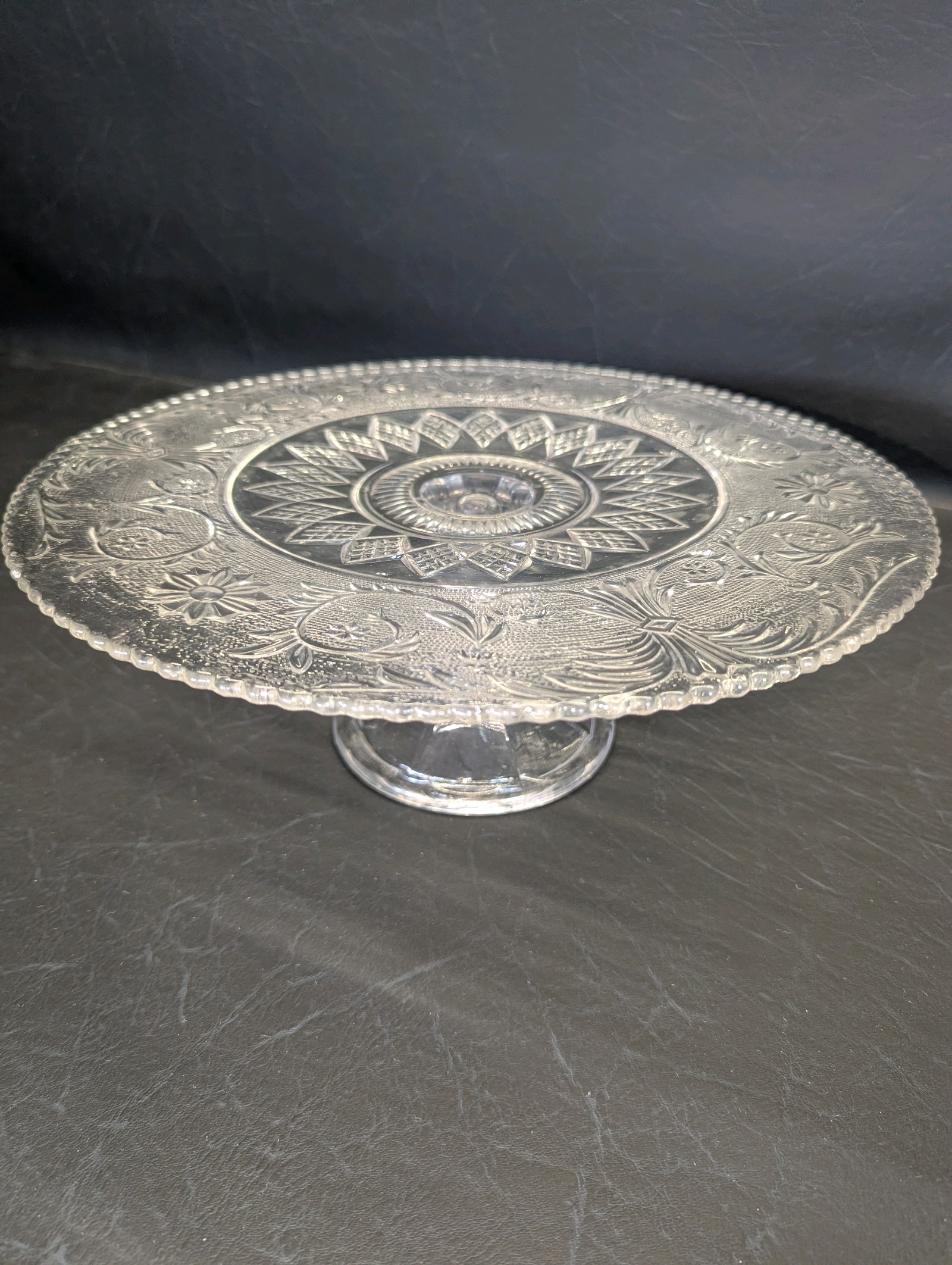 Vintage Duncan & Miller Sandwich Clear cake stand, manufactured between 1924 and 1955