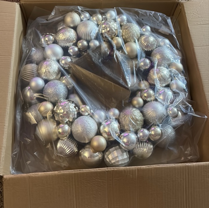 Silver Christmas Ball Wreath, Beautiful and Elegant, New in Box With Original Packaging, Great for Your Front Door