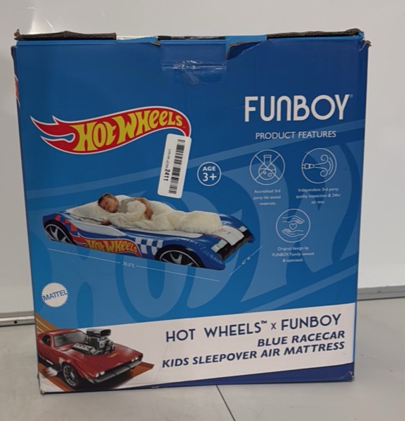 Hot Wheels Funboy Blue Race Car Bed, Kids Sleepover Air Mattress, Ages 3