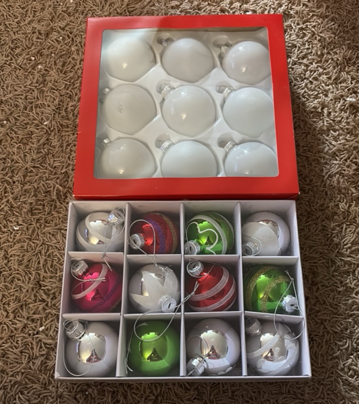 Christmas Holiday Balla for Christmas Trees, 12 Multi-Colored Red and Green Set and 9-Christmas Ball Set With White Color, Comes in Original Packaging