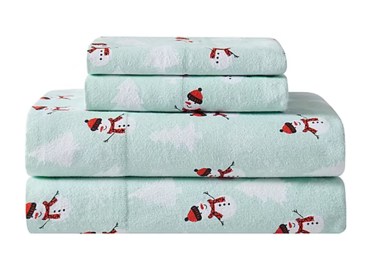 King - Truly Soft Snowman Wonderland Flannel Sheet Set - 4 piece - Retail $140