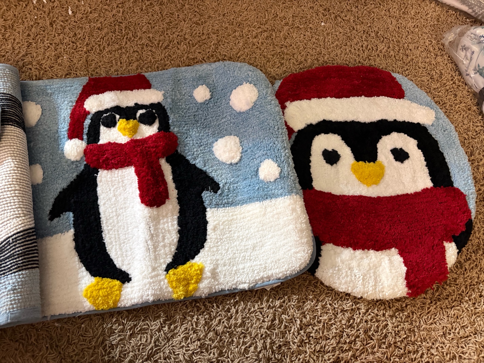 Avanti Home Bath Rug, Seat Cover and Contour Mat, for Toilet and Bathroom, Bath Rug is 17 x 24, Seat Cover 18.5 x 16.5 and contour mat is 17 x 17 Penguin Themed