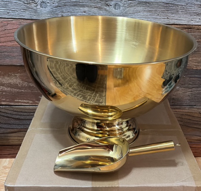 Large Gold Holiday Punch Bowl and Scoop