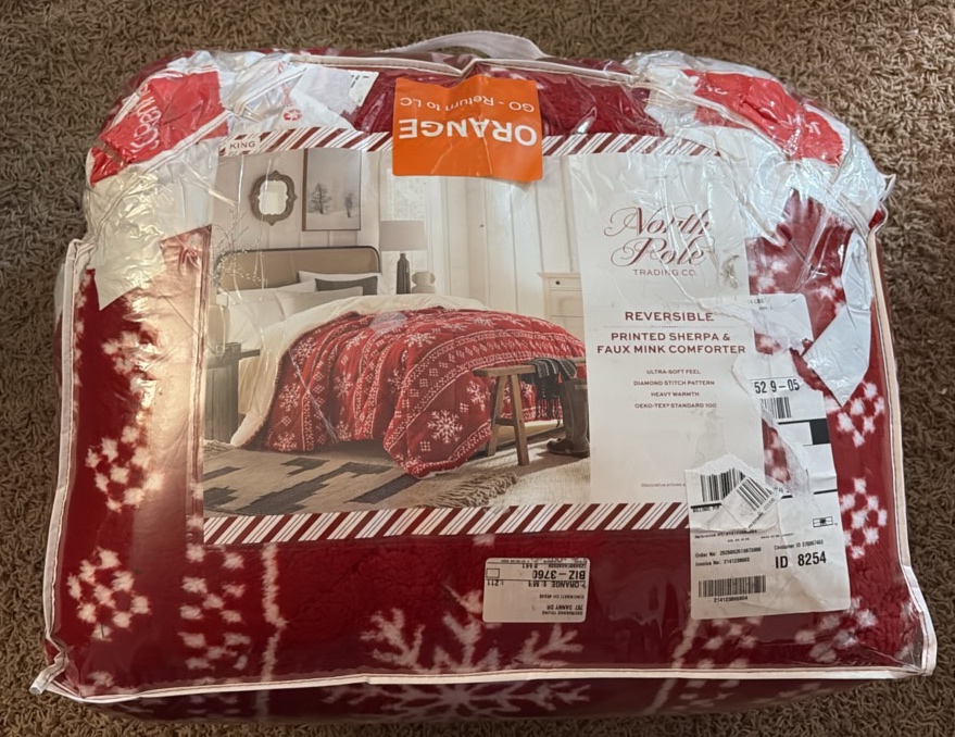 North Pole Trading Company Reversible Printed Sherpa and Faux Minn Comforter Christmas Holiday Themed Set for King Sized Bed