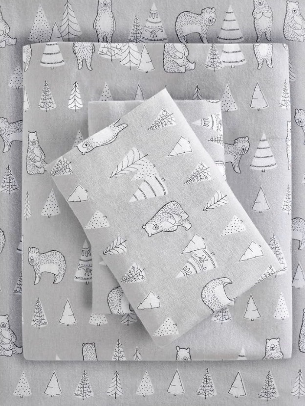 True North by Sleep Philosophy Cozy Flannel Warm 100% Cotton Sheet - Novelty Print Animals Stars Cute Ultra Soft Cold Weather Bedding Set, King, Bear 4 Piece