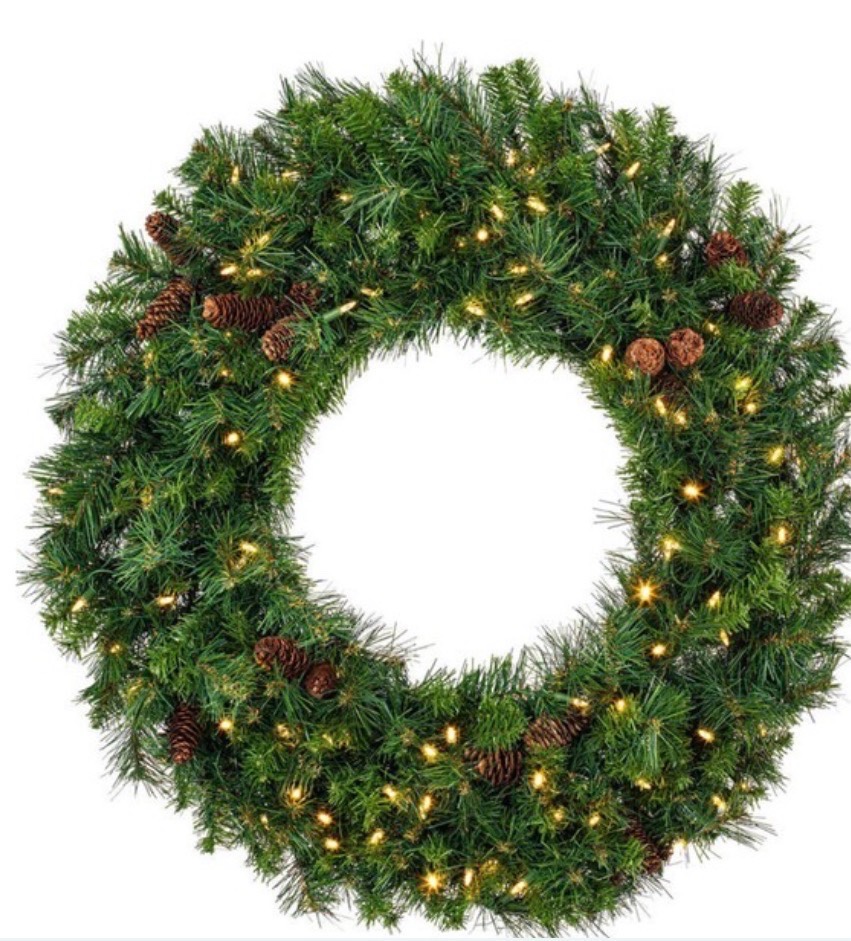 36 in. Christmas Wreath - Cheyenne PinePre-Lit with Warm White LED Mini Lights - Vickerman A801037LED