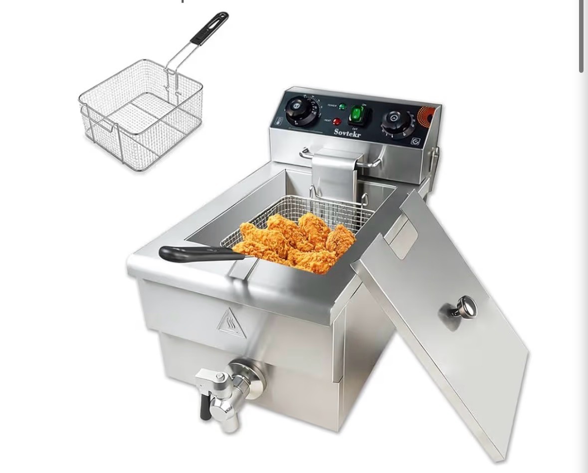 Commercial Electric Single Deep Fryer, 1500W Stainless Steel with Oil Drain Valve and Basket, 11.6Qt11L for Home Countertop Restaurant