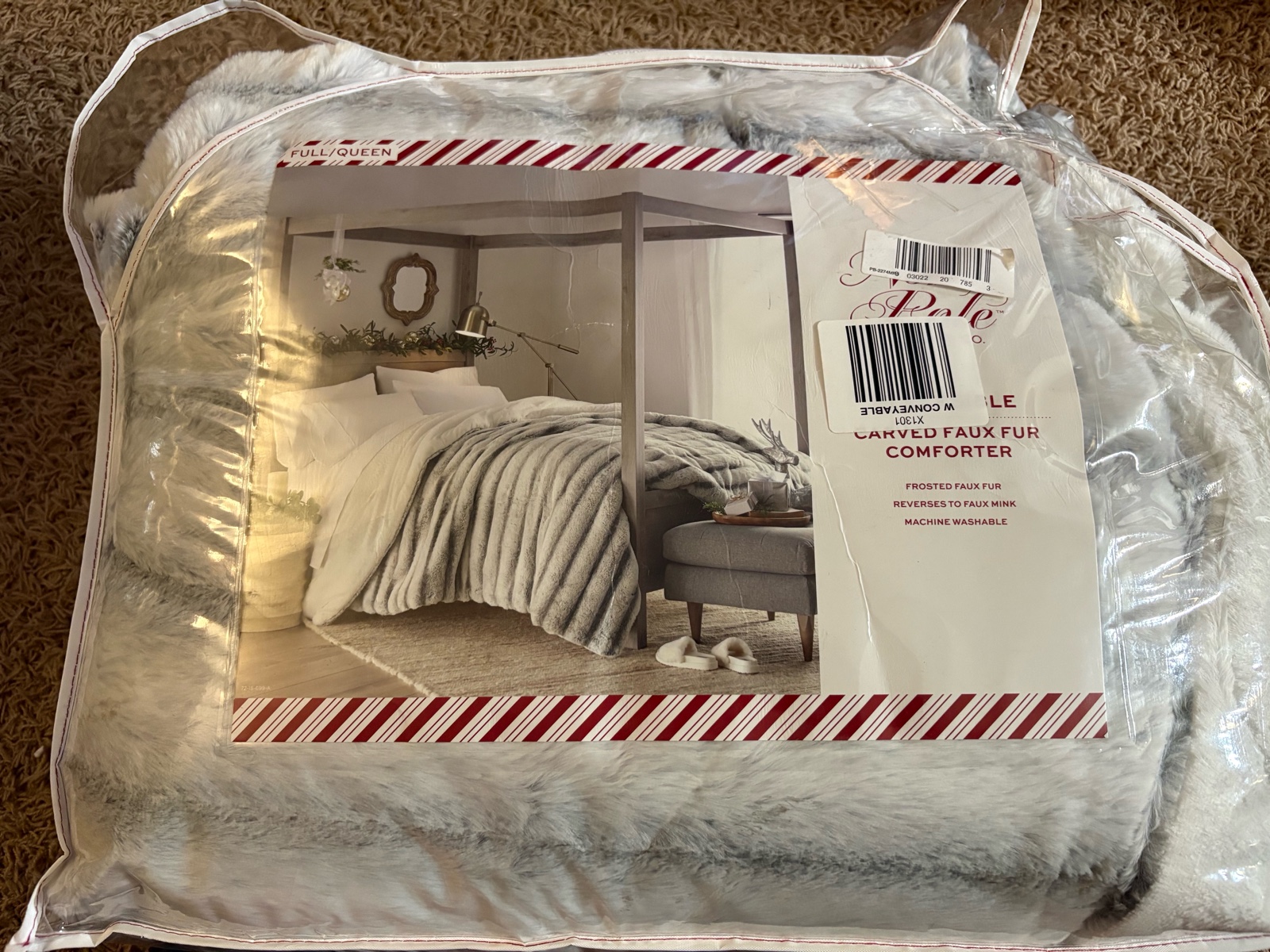 North Pole Trading Company Reversible Carved Faux Fur Comforter FullQueen Size, Frosted Faux Fur, Reverses to Faux Mink Machine Washable