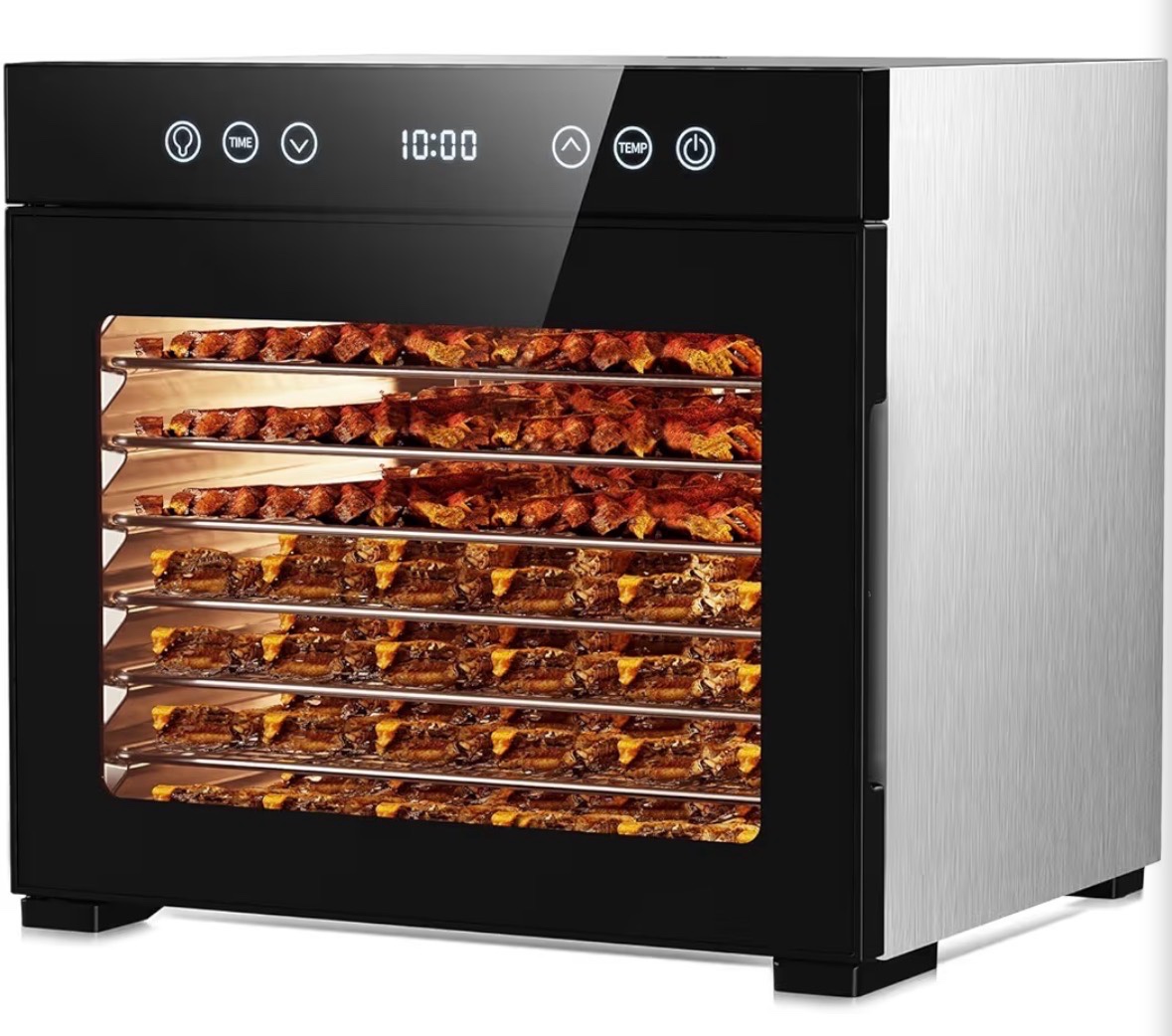 Food Dehydrator Machine, Powerful Food Dryer with 8 Stainless Steel Trays, Adjustable Temperature up to 167°F & 48-Hour Timer for Jerky, Fruits, Herbs - Includes Mesh Tray, Drip Tray & Recipe Guide