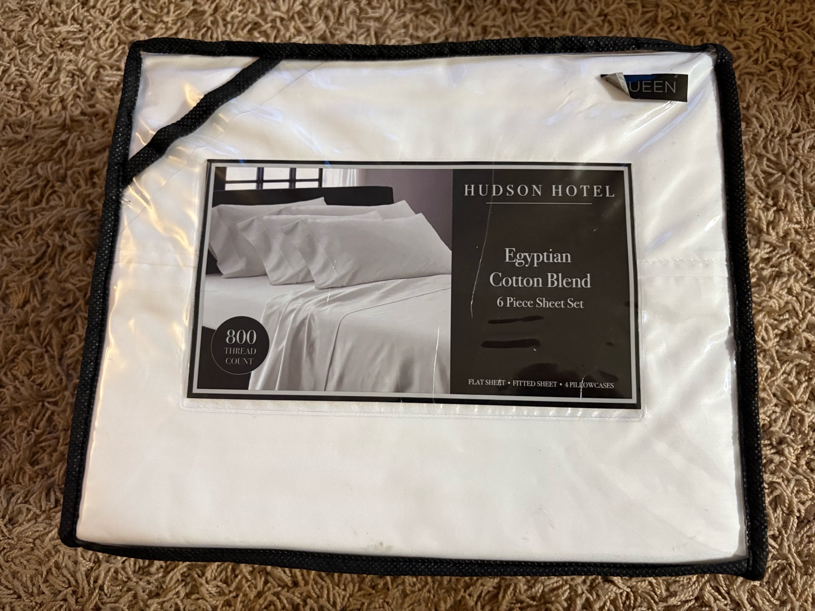 Hudson Hotel Egyptian Cotton Blend 6-Piece Shest Set, White Sheet Set Queen Sized 800 Thread Count Flat Sheet, Fitted Sheet and 4 Pillow Cases