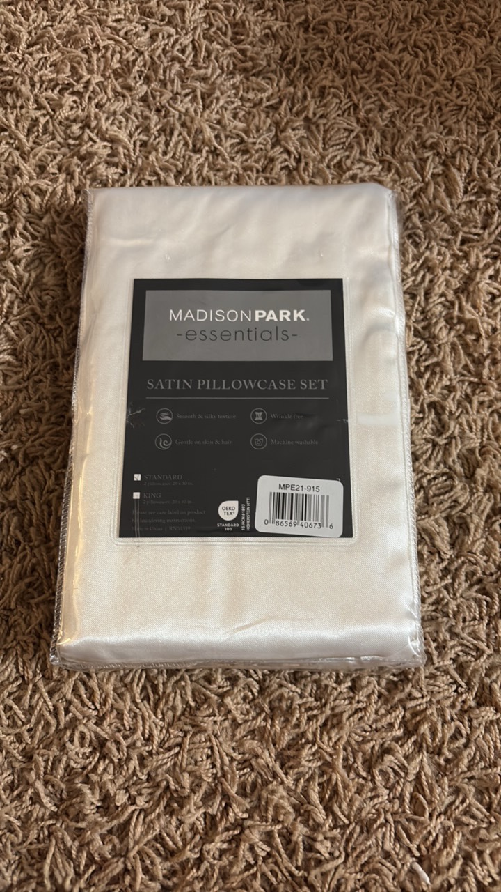 Madison Park Essentials Satin Pillowcasd Set, Two White Satin Pillow Cases