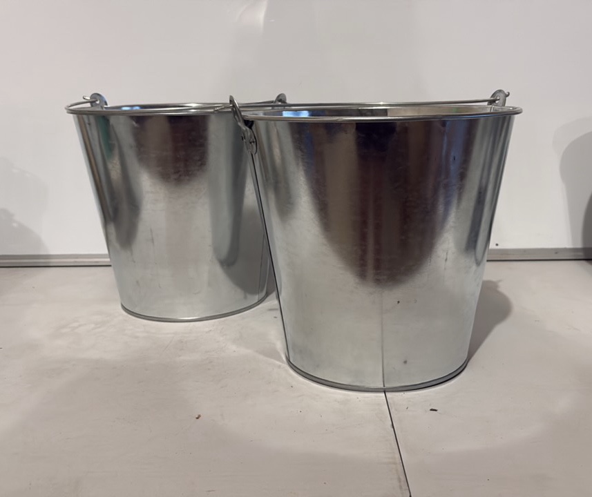 2 Pack Metal Pails with Handle - 10 Liter - great for holiday parties, crafters, winter decorations, potting penitential trees or plants