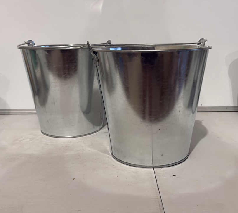 2 Pack Metal Pails with Handle - 10 Liter - great for holiday parties, crafters, winter decorations, potting penitential trees or plants