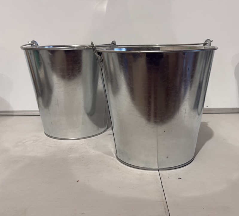 2 Pack Metal Pails with Handle - 10 Liter - great for holiday parties, crafters, winter decorations, potting penitential trees or plants