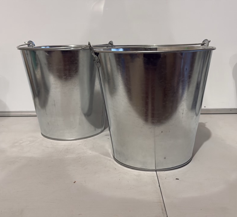 2 Pack Metal Pails with Handle - 10 Liter - great for holiday parties, crafters, winter decorations, potting penitential trees or plants