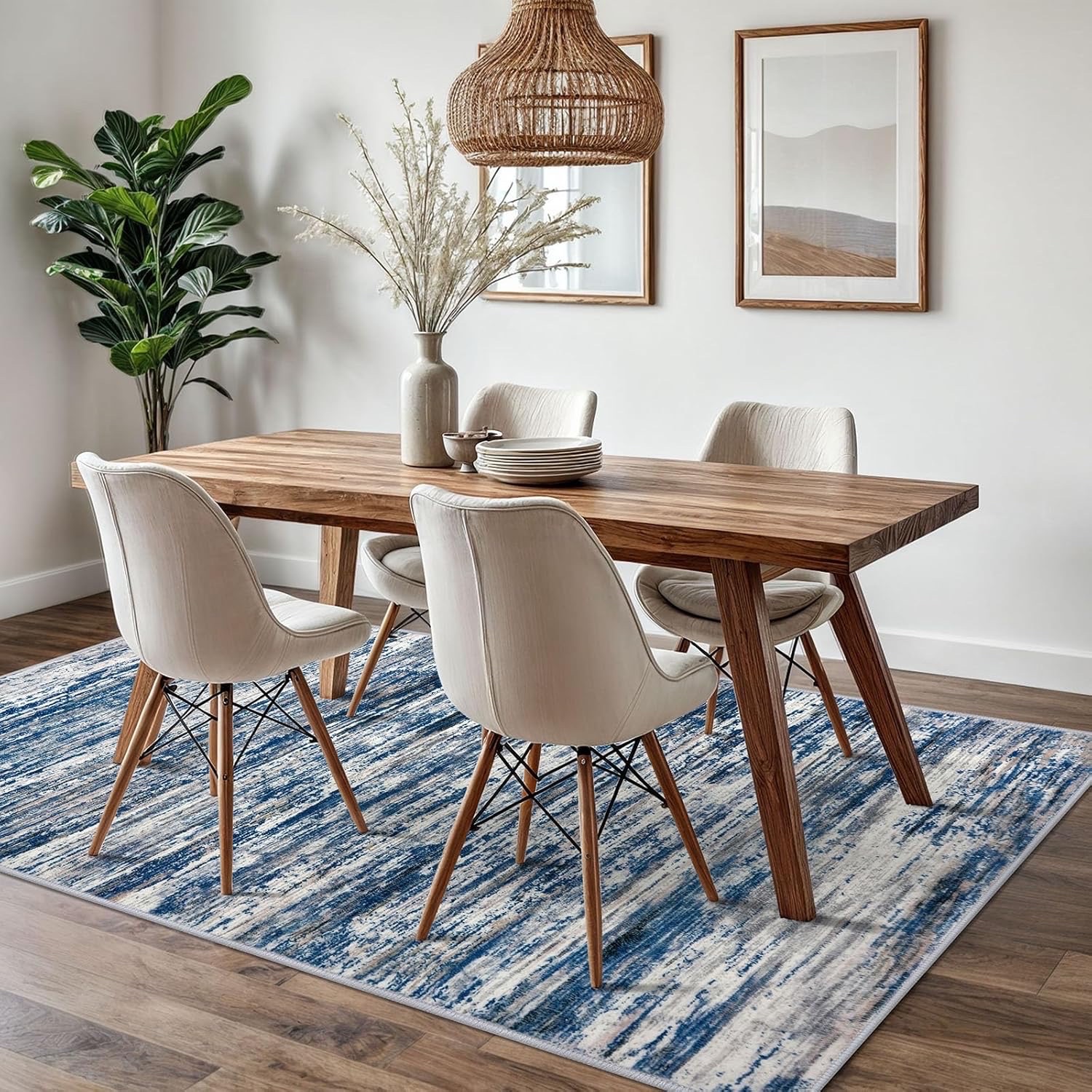 SIILOOM 5x7 Modern Abstract Area Rug for Bedroom, Navy Blue Gray Neutral Multi Large Super Soft Washable Rug with Slip-Resistant, Non-Shedding Rugs Indoor Door Mat for Home Dcor Color Blue and Browns  Retail $70