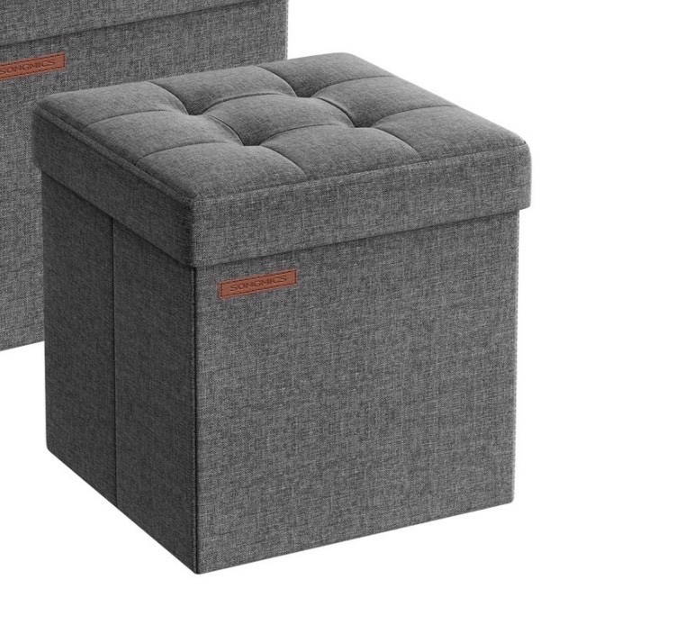 SONGMICS 11.8 Inches Small Folding Storage Ottoman Cube Dark Gray