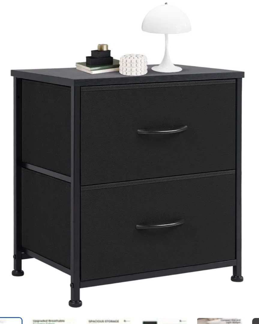 2-Drawer Fabric Storage Dresser, Nightstand Bedside End Table for Bedroom, Dorm, Small Space, Storage Furniture for Adults, Black