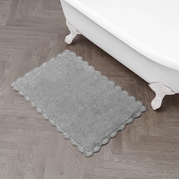 Laura Ashley Heathered Crochet Border Bath Rug - 20 x 32 - Dark Grey - Retail $30