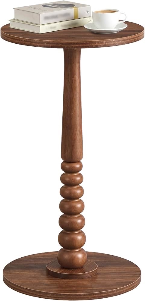 VASAGLE Mariel Collection Round Side Table, Minor Scratches Small Sofa Table, Bedside Table, Solid Wood Leg, Mid-Century Modern Style, for Living Room, Bedroom, Chestnut Walnut LET293KX01 - Assembly Required