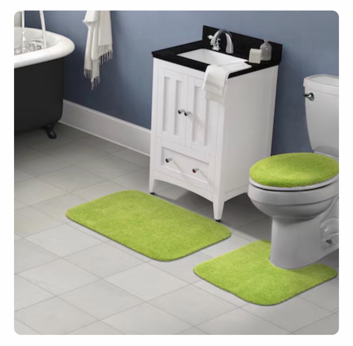 21-in x 34-in Lime-Aid Nylon Bath mat set - toilet cover fits round toilet seat - Retail $40