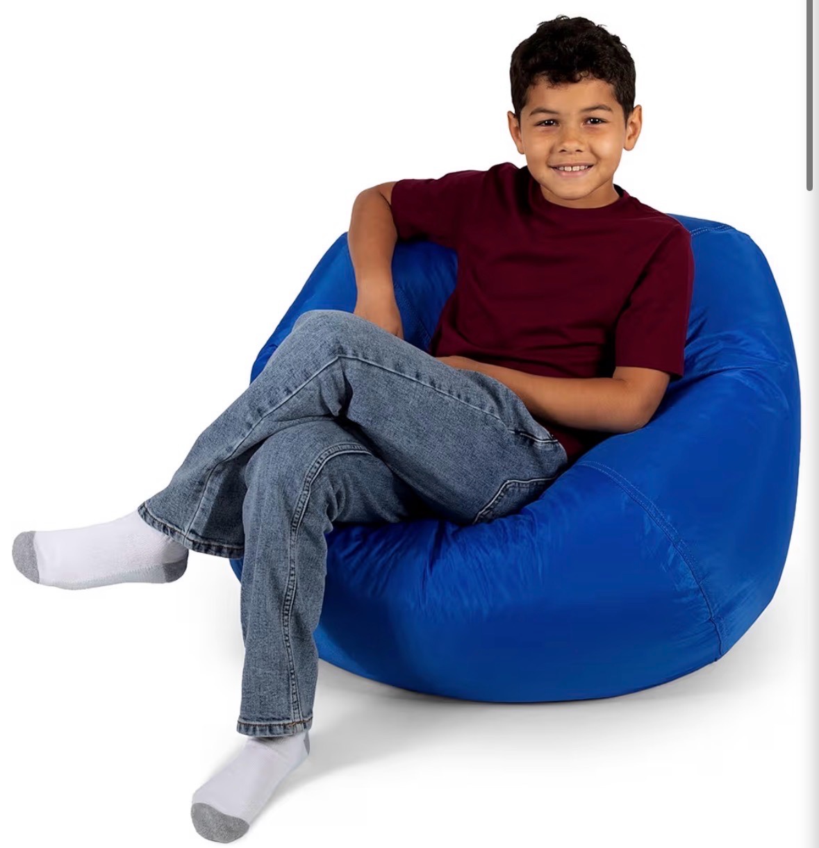 Bean Bag Chair for Kids Bedroom and Reading Nook, Easy-Clean Sapphire, Durable Nylon Polyester Blend, EMPTY, MUST BE FILLED BEFORE USE
