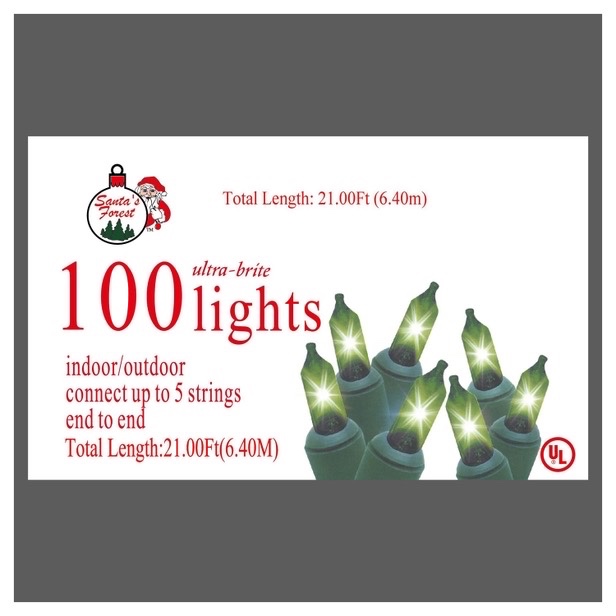 LIGHTSET MINI 100CT GREEN  Christmas Tree Lights  Connect up to 5 sets end-to-end Incandescent 100-count mini lightset Green wire21-foot total length Green Bulbs Indooroutdoor use