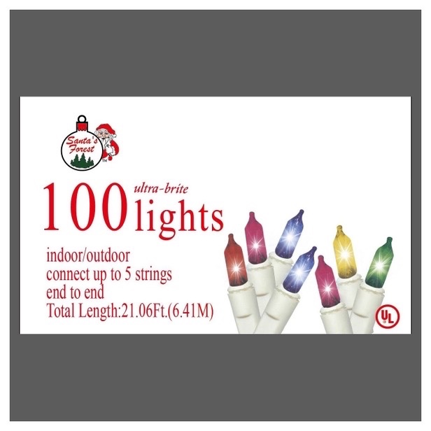 LIGHTSET MINI 100CT MULTI-COLOR  Christmas Tree Lights  Connect up to 5 sets end-to-end Incandescent 100-count mini lightset white wire 21-foot total length multi-color Bulbs Indooroutdoor use