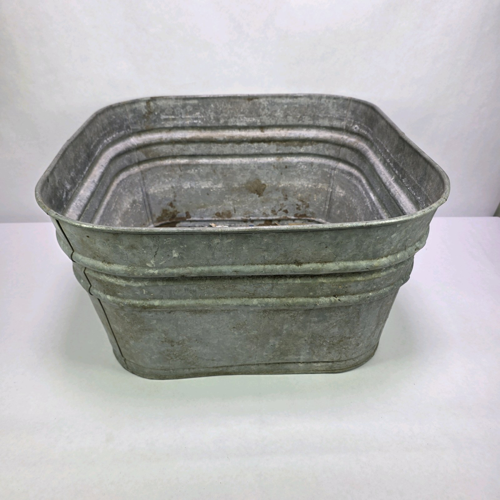 Galvanized Square Wash Tub Planter Farmhouse Metal Storage Bin