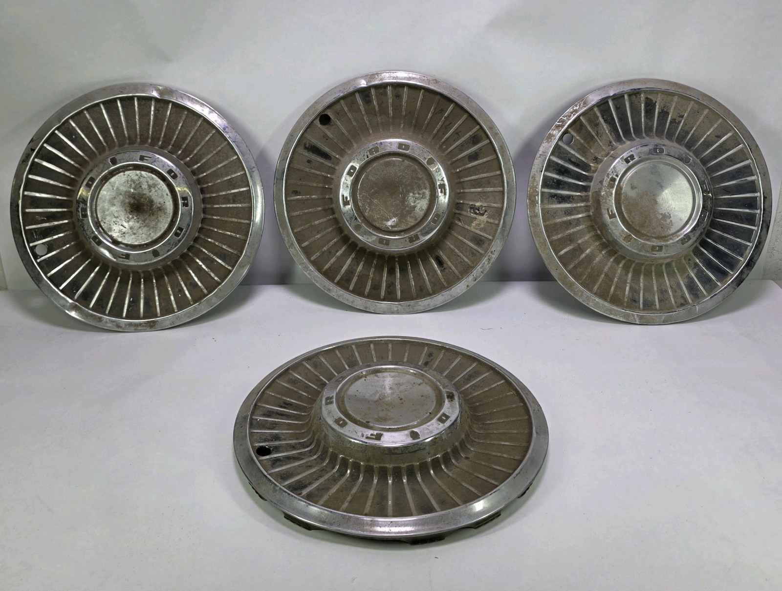 Lot of 4 Vintage 14 Inch Turbine Style Metal Hubcaps Wheel Covers